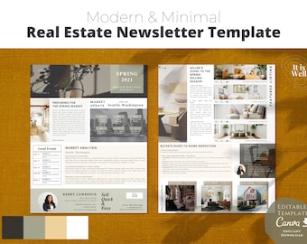 Minimale en moderne vastgoednieuwsbrief | E-mailmarketing | Makelaar sjabloon | Bewerkbare Canva | Marketingtool voor onroerend goed | Lente