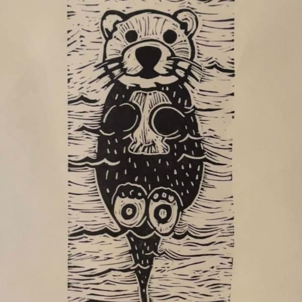 Otter Linoleum Cut Print