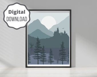 Castle and Mountains | HP Inspired Bookish Wall Art | DIGITAL DOWNLOAD