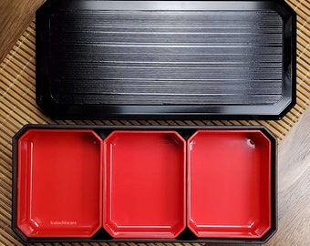 3 Compartment Long Bento Box Red & Black | Katachiware