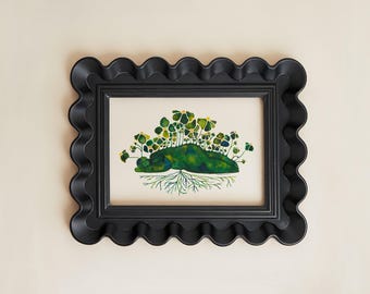 Whimsical Grounding Floral Green Earthy Art Print - ‘Slowing Down’