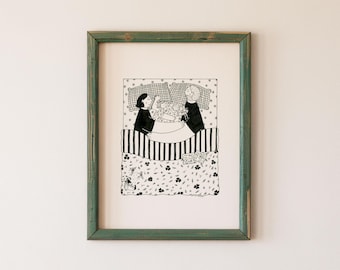 Ritratto di famiglia assonnato disegnato a mano - Ritratto di famiglia a letto, Illustrazione di famiglia, Disegno personalizzato, Ritratto di animale domestico, Arte assonnata