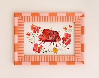 Whimsical Colorful Floral Bug Beetle Art Print  - ‘We Will Change Eachother’