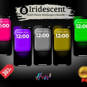 8 schillernde OLED-Handy-Hintergrundbilder im Paket, hohe Qualität für alle Geräte, lebendiger abstrakter Sperrbildschirm, 4K-Digital-Download