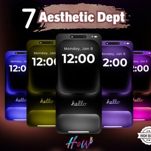 7 fondos de pantalla estéticos con profundidad para teléfono | Pantalla de bloqueo minimalista con brillo 3D | Optimizado para OLED en morado, azul y dorado | Descarga digital para iPhone y Android