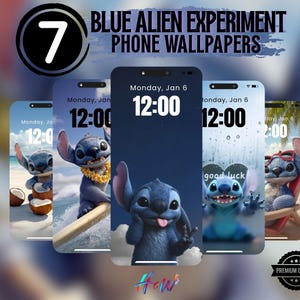 Blue Alien Experiment Phone Wallpaper - Cute Creature Lockscreen, Tropical Summer Aesthetic, 3D Grumpy Alien Art,7 High-Res Digital Download