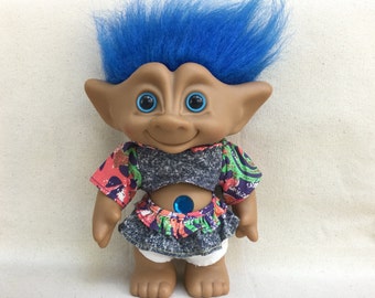 Ace Novelty 8” Blue Hair Troll with Blue Gem Wishstone