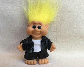 ITB  1991 5” Troll in Faux Black Leather, Yellow Haired Troll
