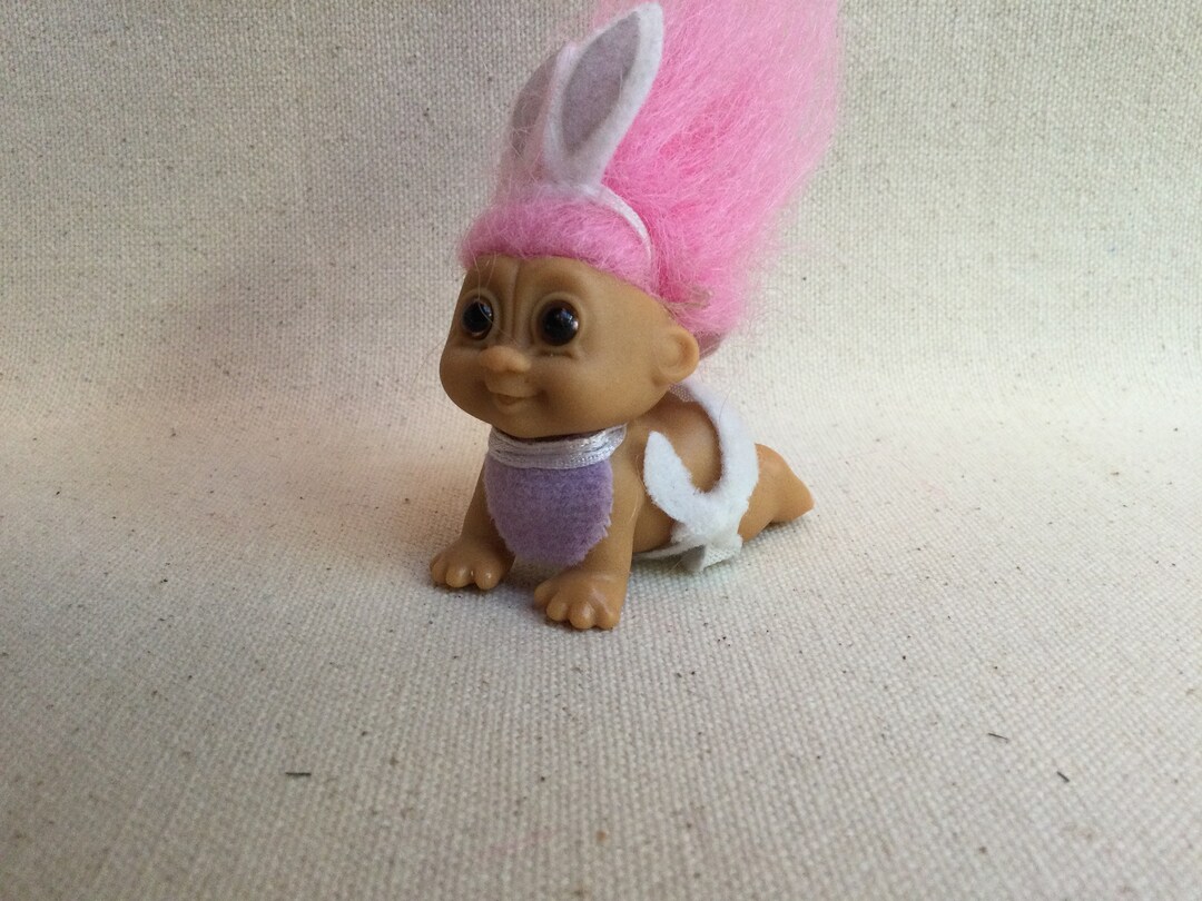 Baby Troll With Bunny Rabbit Ears and Diaper, Pink Hair Baby Troll - Etsy