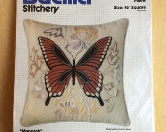 Bucilla Stitchery Monarch Butterfly Pillow, 16” Square Butterfly Pillow, Decorator Pillow, Kit #48887
