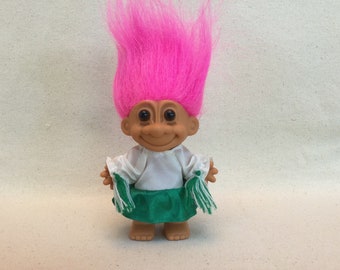 Russ Troll Cheerleader with Green Cheerleader Outfit and Green and White Pom Poms, Troll Pom Pom Girl