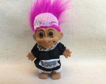 Russ Troll Doll, French Maid, International Trolls, Around the World Trolls, Troll Wearing Maid Outfit.