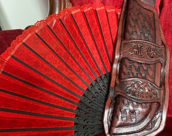 Fan Holder, Leather Folding Fan Holster for Steampunk, Ren Faire, Festivals and more!