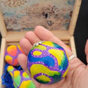 Hand painted ornaments and box, Unique hand painted ornaments, gift box and ornaments.