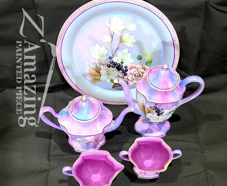 Vintage Silver Plated Tea Set Hand Painted Tea Set Boho Tea Etsy