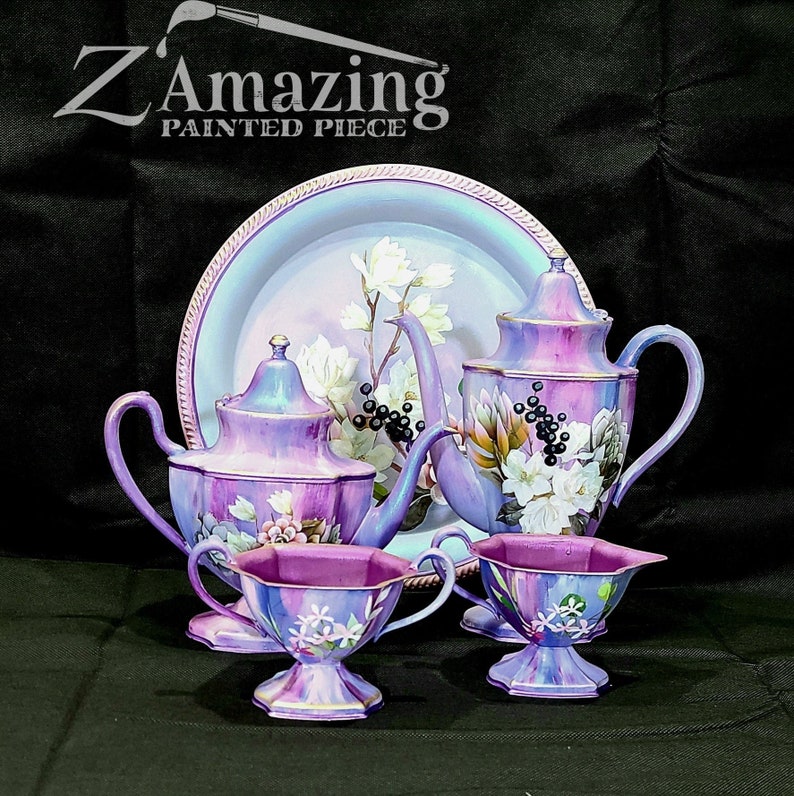 Vintage Silver Plated Tea Set Hand Painted Tea Set Boho Tea Etsy