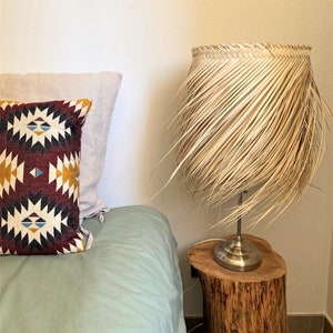 palm leaf lampshade and iron frame; lampshade, palm tree, iron frame