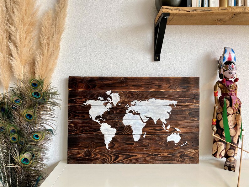 Carte du monde en bois décoration bois world map wood Etsy France