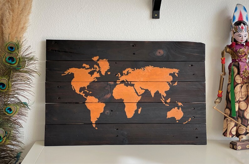 Carte du monde en bois décoration bois world map wood Etsy France