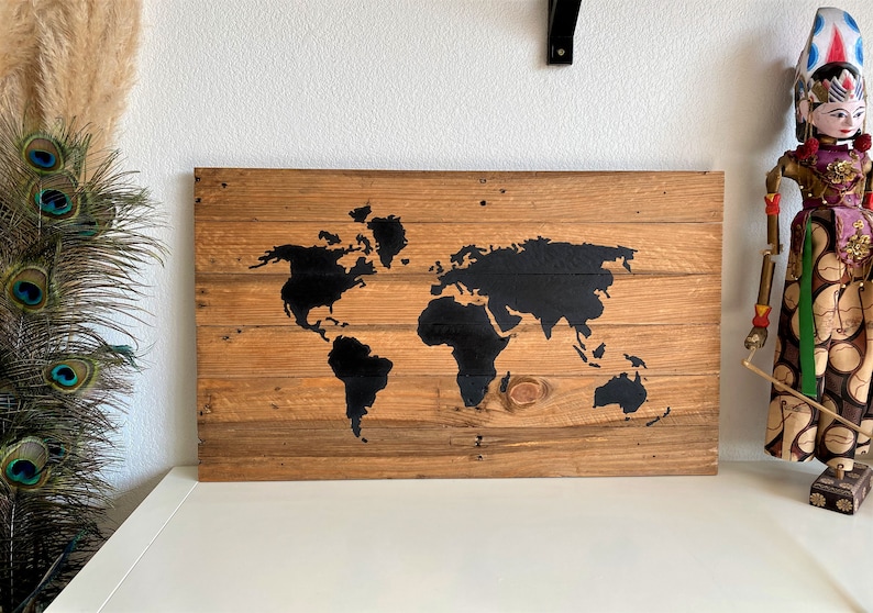 Carte du monde en bois décoration bois world map wood Etsy France