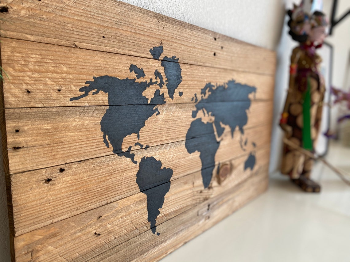 Carte du monde en bois décoration bois world map wood | Etsy France