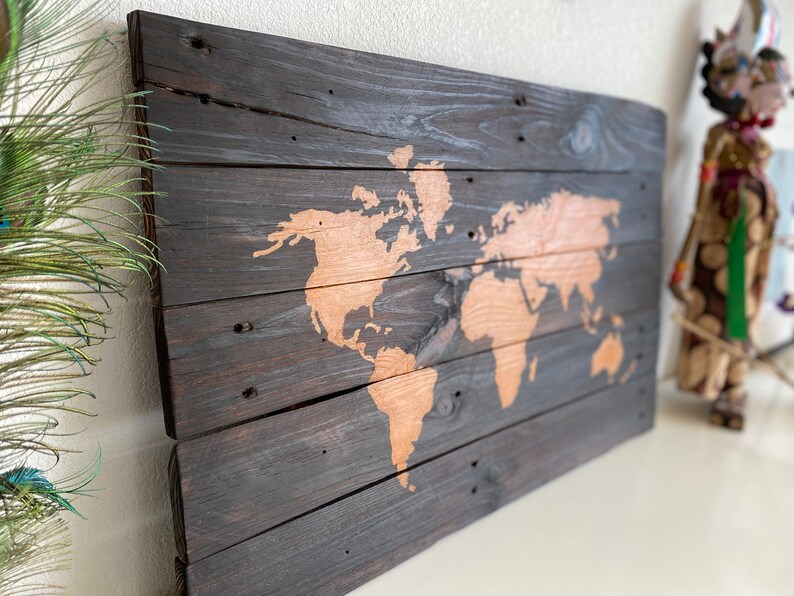 Carte du monde en bois décoration bois world map wood Etsy France