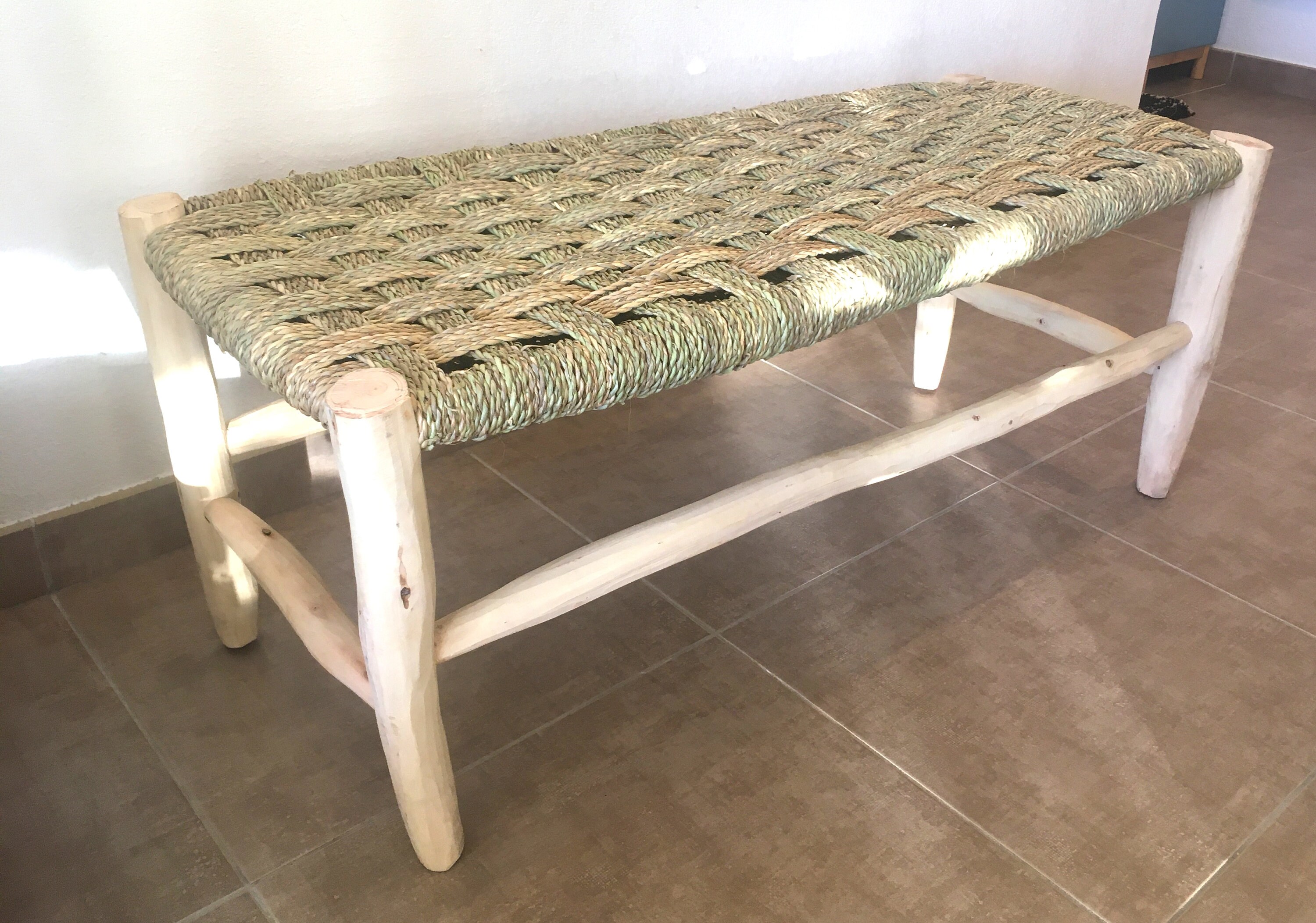 Banc en Peuplier et Doum Tressé | Palmier; Palm Tree & Poplar Bench
