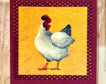 Dorothys kyckling rustikt konsttryck 8x8” – Rooster Country Farmhouse Kitchen Decor – Mysig vintage-inspirerad digital illustration