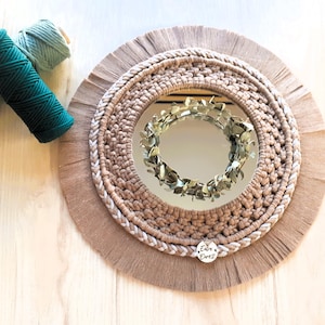Round macrame mirror handmade, boho wall decor for living room, natural style