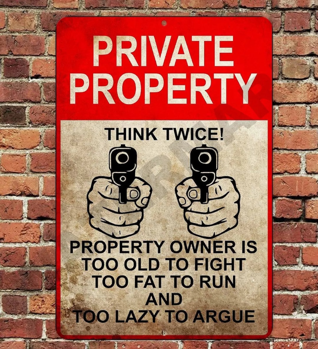 Panneau "Private Property Think Twice" En Aluminium 8x12 Pouces - Style Rustique, Avertissement Humoristique