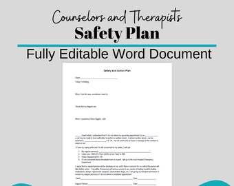 Safety Action Plan form editable Templates, Psychotherapy/ Private Practice/ Counseling Business Forms, Therapy Tools