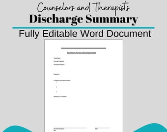 Discharge Summary form editable Templates, Psychotherapy/ Private Practice/ Counseling Business Forms, Therapy Tools