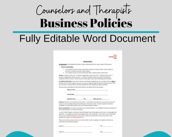 Business Policies for Therapists, Fillable & Editable Templates, Psychotherapy Form for Private Practice, Counseling Business Forms