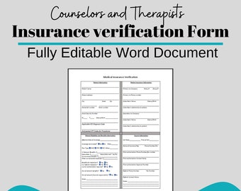 Insurance verification form editable Templates, Psychotherapy/ Private Practice/ Counseling Business Forms, Therapy Tools