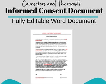 Informed Consent for Counselors & Psychotherapists, Editable Forms, Private Practice Paperwork, Informed Consent Therapy Office Template