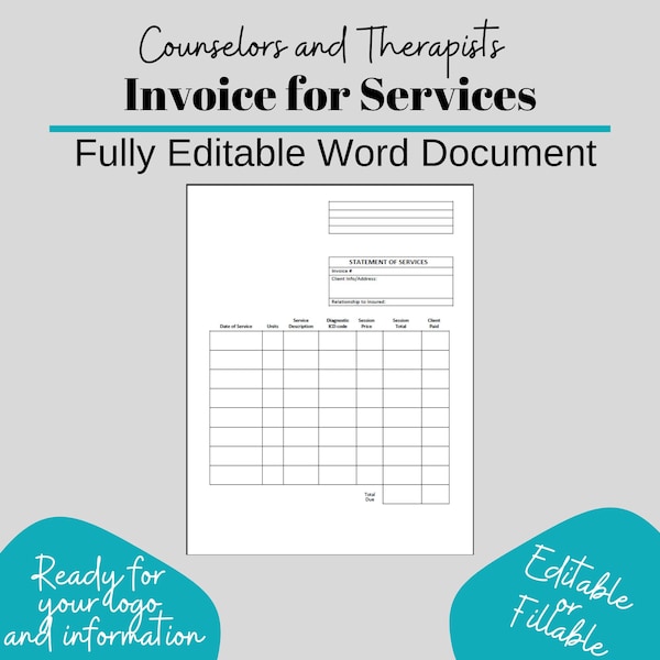 Counseling Invoice Template Etsy Counseling Invoice Template Etsy