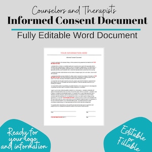 Informed Consent for Counselors & Psychotherapists, Editable Forms, Private Practice Paperwork, Informed Consent Therapy Office Template