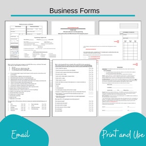 May include: A set of printable business forms with the title "Business Forms" at the top. The forms include a "Statement of Services", "Psychotherapy Progress Note", "Client Observation and Scoring Session", and "Eustressability Business Policy".