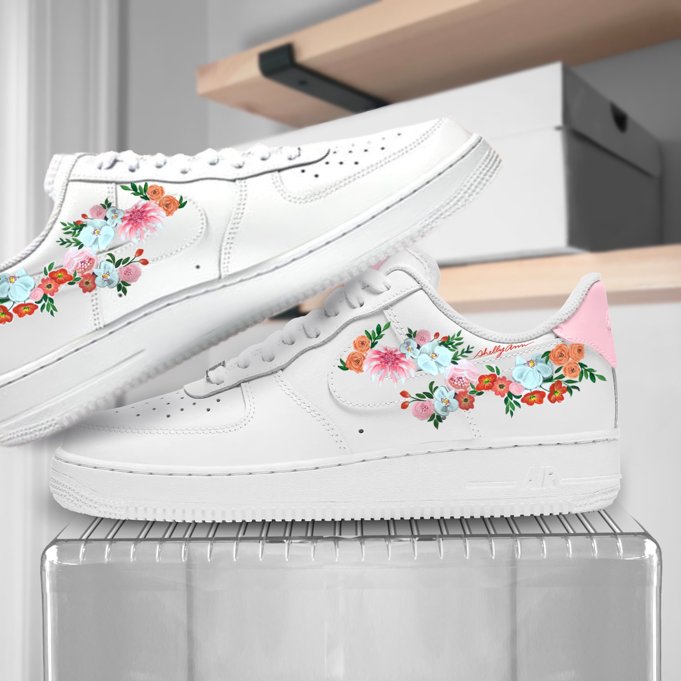 Pink Red Floral Nike Air Force 1 Custom Sneakers Etsy