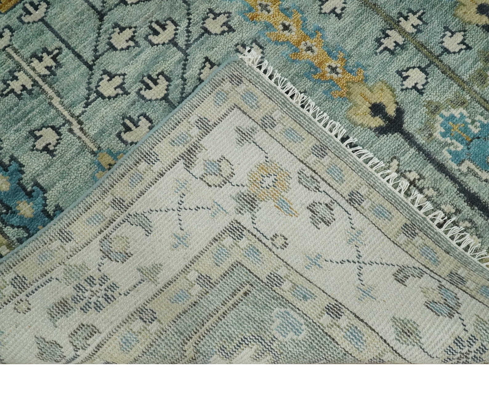 Turkish Wool Oushak Rug Blue and Ivory Hand Knotted 6x9 Etsy