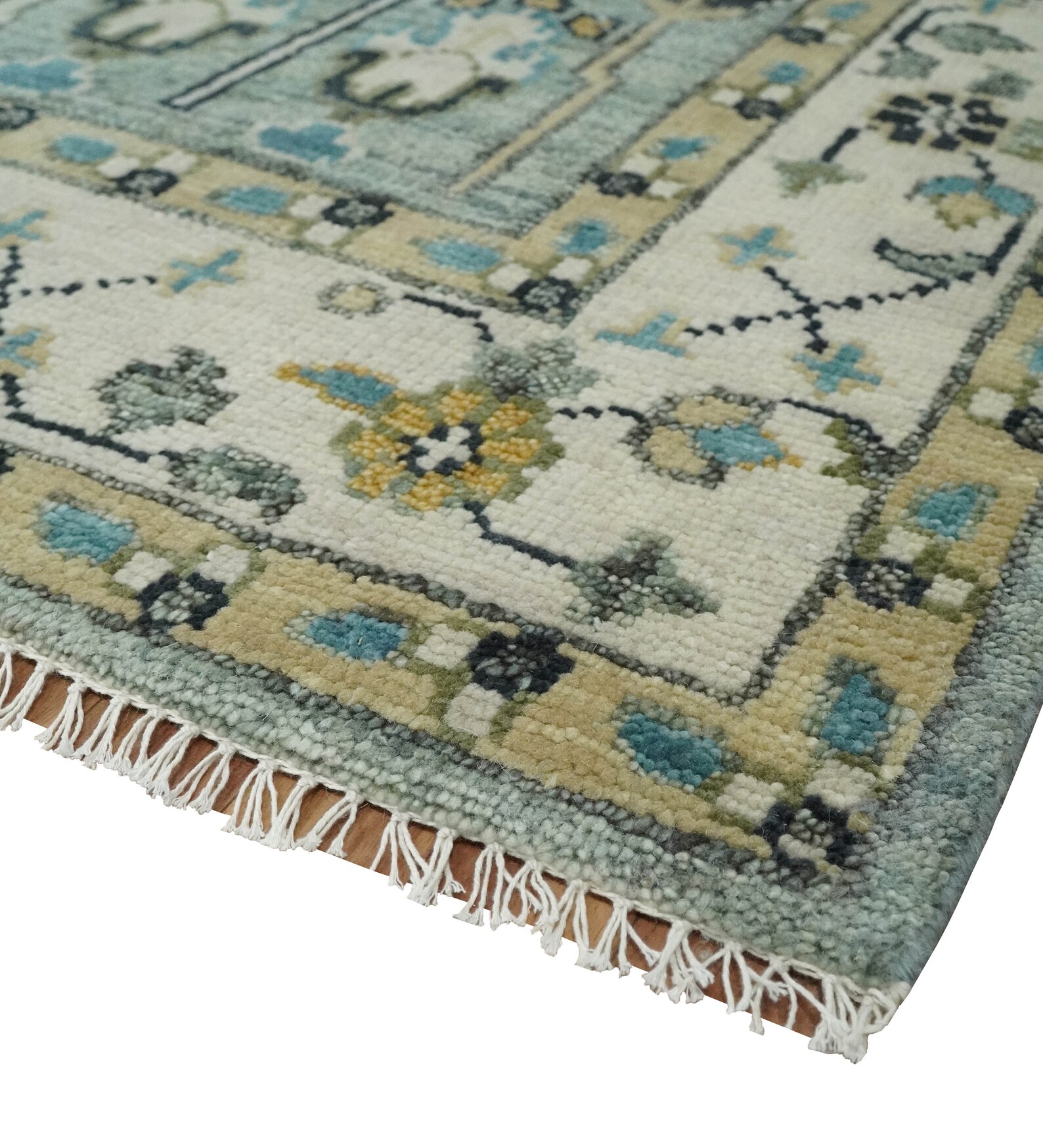 Turkish Wool Oushak Rug Blue and Ivory Hand Knotted 6x9 Etsy