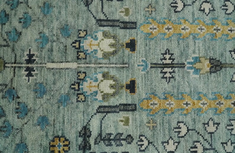 Turkish Wool Oushak Rug Blue and Ivory Hand Knotted 6x9 Etsy