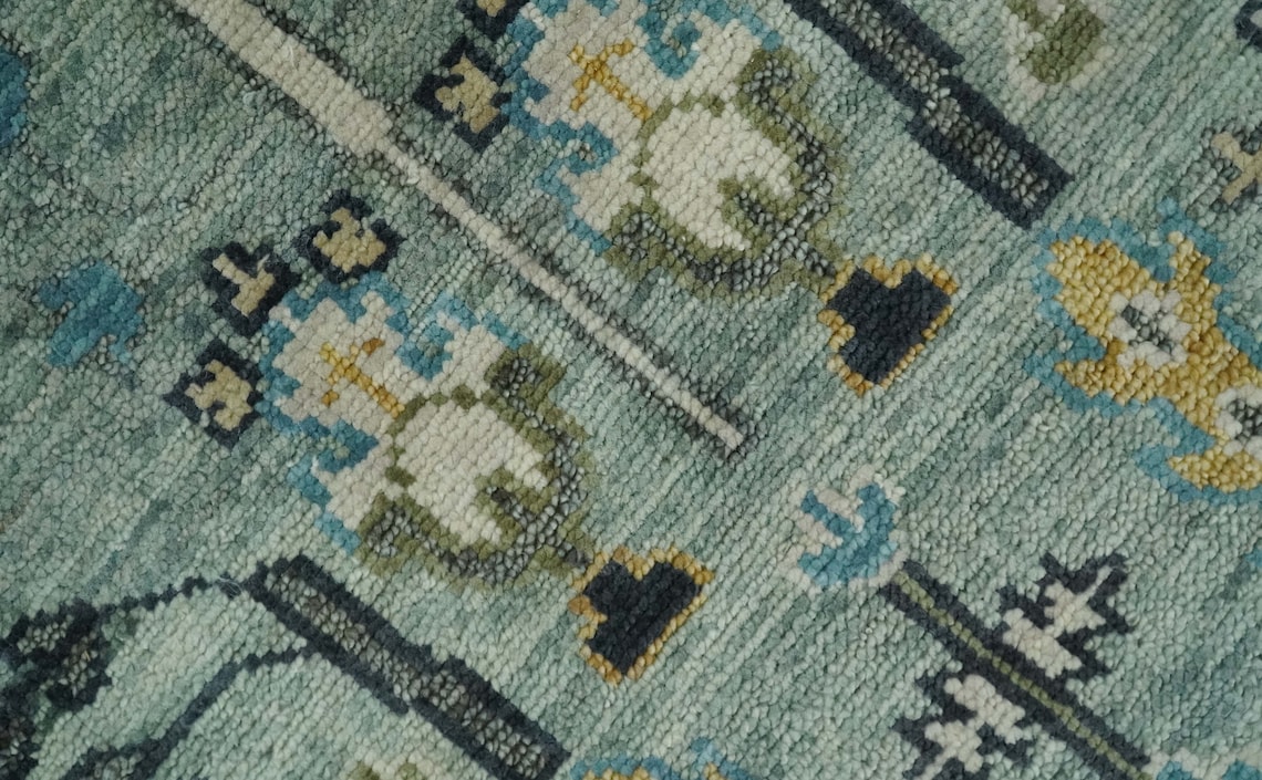 Turkish Wool Oushak Rug Blue and Ivory Hand Knotted 6x9 Etsy