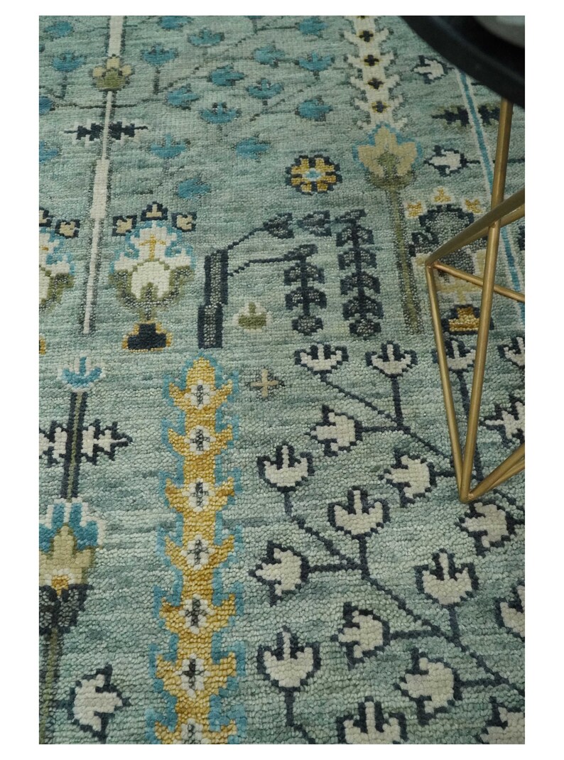 Turkish Wool Oushak Rug Blue and Ivory Hand Knotted 6x9 Etsy