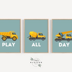 Play Room Wall Art Printable Posters, Construction Vehicles, Digital Prints, Wall Decor For Kids Room, Wall Decor For Baby Nursery