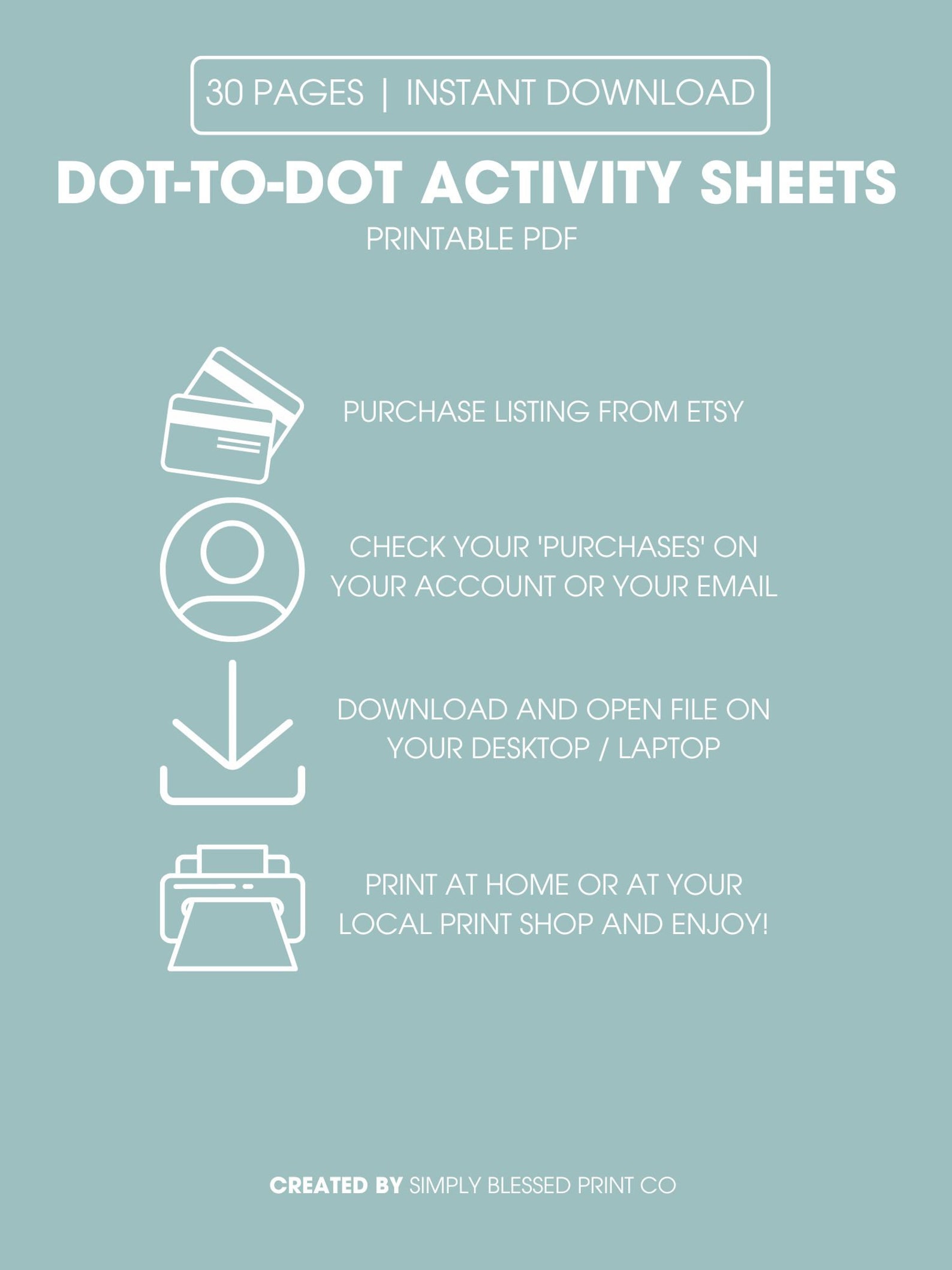 30 Pages of Dot to Dot Printable Activity Sheets for Kids, Cute Animal ...