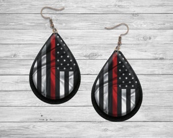 Teardrop Earrings Back the Firefighters Thin Red Line Teardrop Earrings Back The Red
