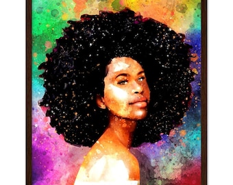 Abstract Black Woman Portrait: Framed Canvas Wall Art