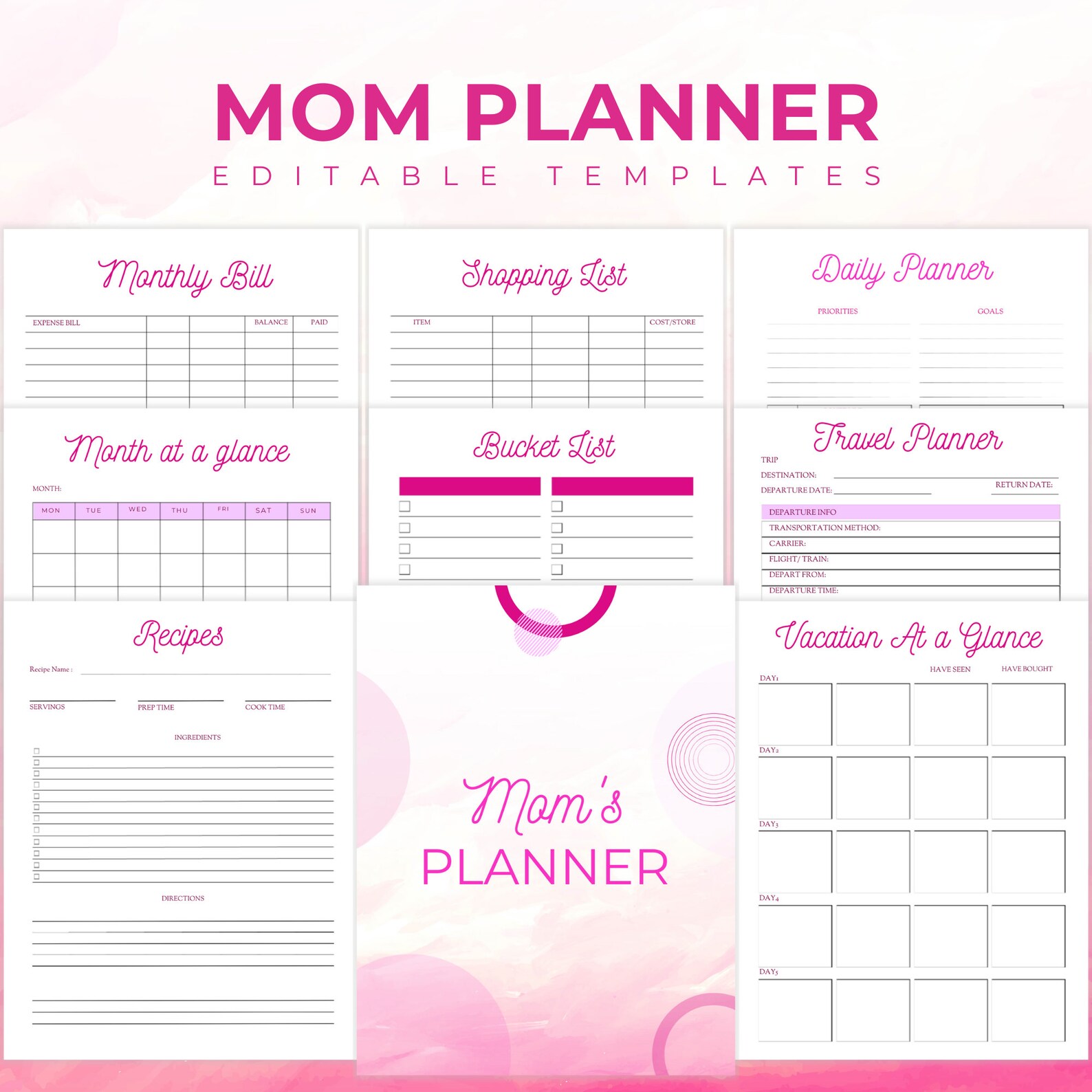 Printable Mom's Planner | Best Planners for Moms | Stay at Home Mom Planner | Planner for Moms ...
