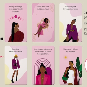 21 carte di affermazione per donne di colore, download digitale, mazzo di affermazioni di consapevolezza 2024, regalo stampabile di affermazioni positive